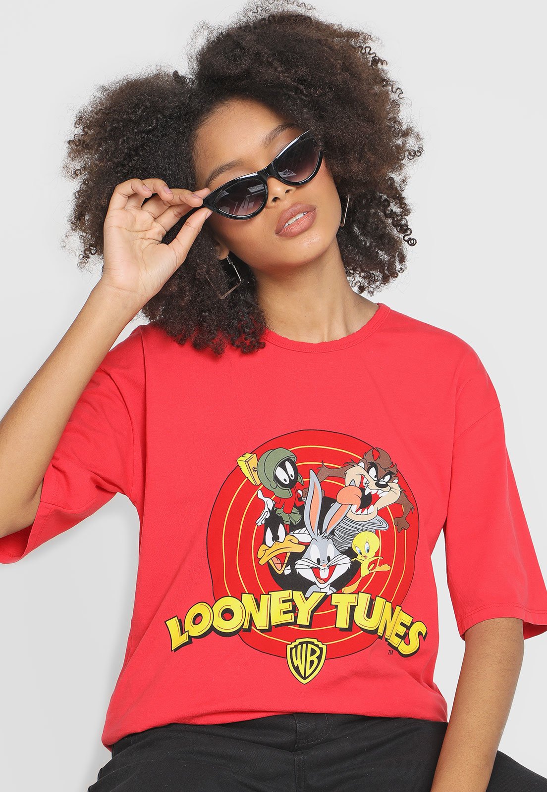 Camiseta My Favorite Thing(s) Alongada Looney Tunes Vermelha