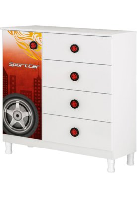Cômoda X6A Sport Car Móveis Estrela Branco Menor preço em Cômoda X6A Sport Car Móveis Estrela Branco