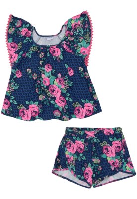 Conjunto 2pçs NANAI BY KYLY Curto Menina Floral Azul-Marinho/Rosa Menor preço em Conjunto 2pçs NANAI BY KYLY Curto Menina Floral Azul-Marinho/Rosa