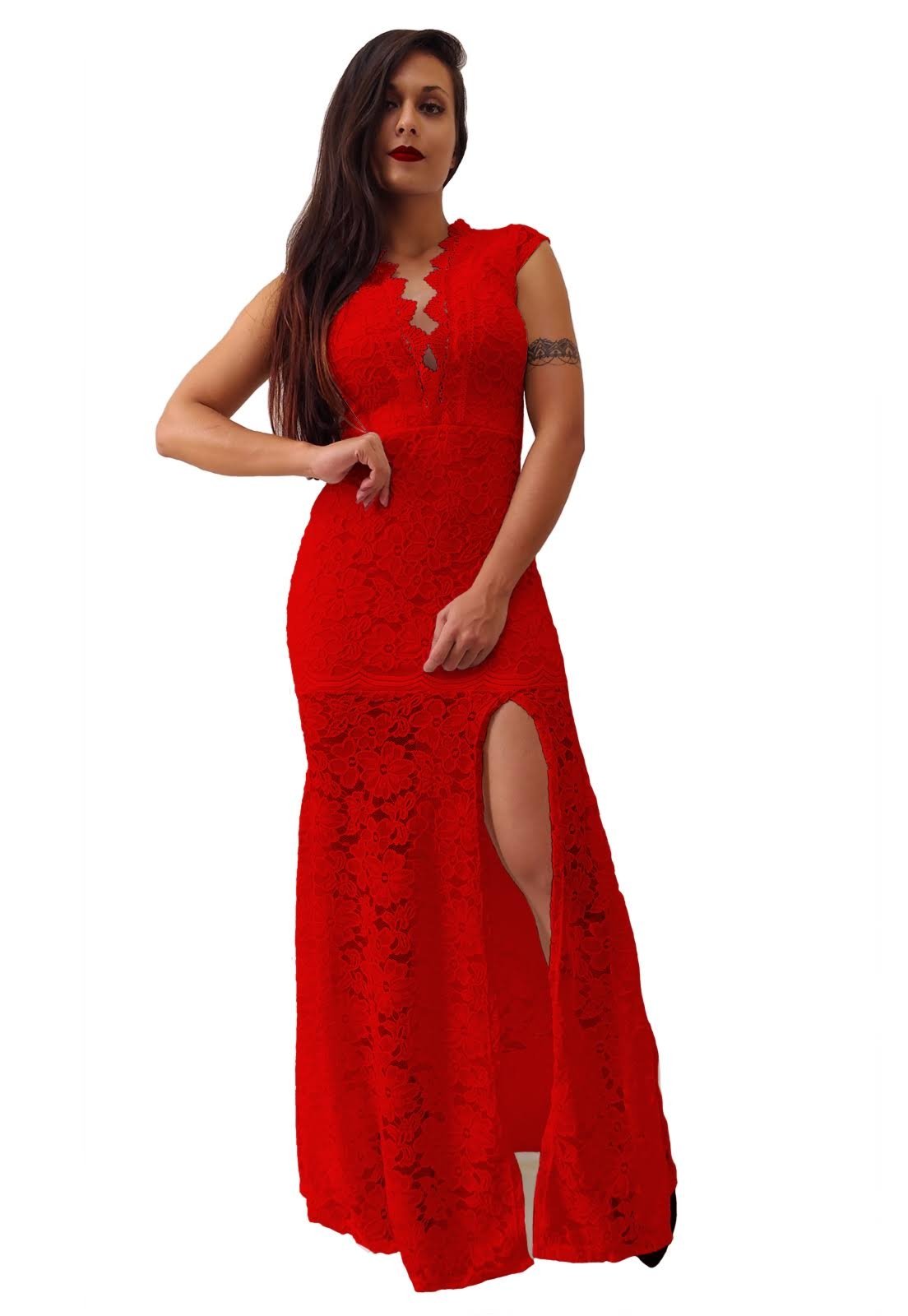 vestido de renda vermelho