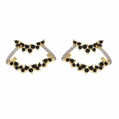 Brinco Narcizza Semijoias Ear Hook com Detalhes Cristal e Onix Ouro Menor preço em Brinco Narcizza Semijoias Ear Hook com Detalhes Cristal e Onix Ouro