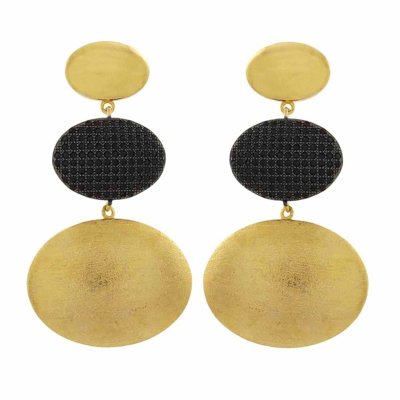 Brinco Narcizza Semijoias Triplo Oval Ouro Liso E Escovado Com Zircônia Onix Ouro Menor preço em Brinco Narcizza Semijoias Triplo Oval Ouro Liso E Escovado Com Zircônia Onix Ouro