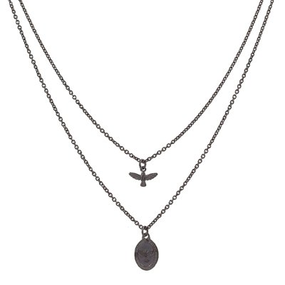 Colar Narcizza Semijoias Duplo com Pingente do Espírito Santo Ródio Negro Menor preço em Colar Narcizza Semijoias Duplo com Pingente do Espírito Santo Ródio Negro