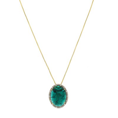 Colar Narcizza Semijoias com Pedra Oval Emeralda Fusion com Detalhes em Zircônia Cristal Ouro Menor preço em Colar Narcizza Semijoias com Pedra Oval Emeralda Fusion com Detalhes em Zircônia Cristal Ouro
