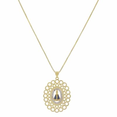 Colar Narcizza Semijoias com Pingente Nossa Senhora Aparecida com Detalhes Safira e Cristal Ouro Menor preço em Colar Narcizza Semijoias com Pingente Nossa Senhora Aparecida com Detalhes Safira e Cristal Ouro