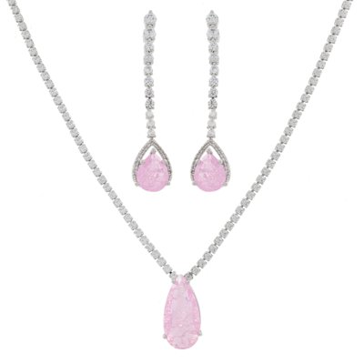 Conjunto Narcizza Semijoias Brinco e Colar Cristal com Gota Turmalina Fusion Ródio Menor preço em Conjunto Narcizza Semijoias Brinco e Colar Cristal com Gota Turmalina Fusion Ródio