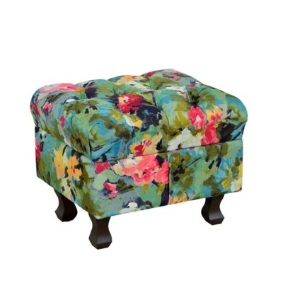Puff Nay Estofados Banqueta Retrô Luis XV Suede Floral Preto Menor preço em Puff Nay Estofados Banqueta Retrô Luis XV Suede Floral Preto
