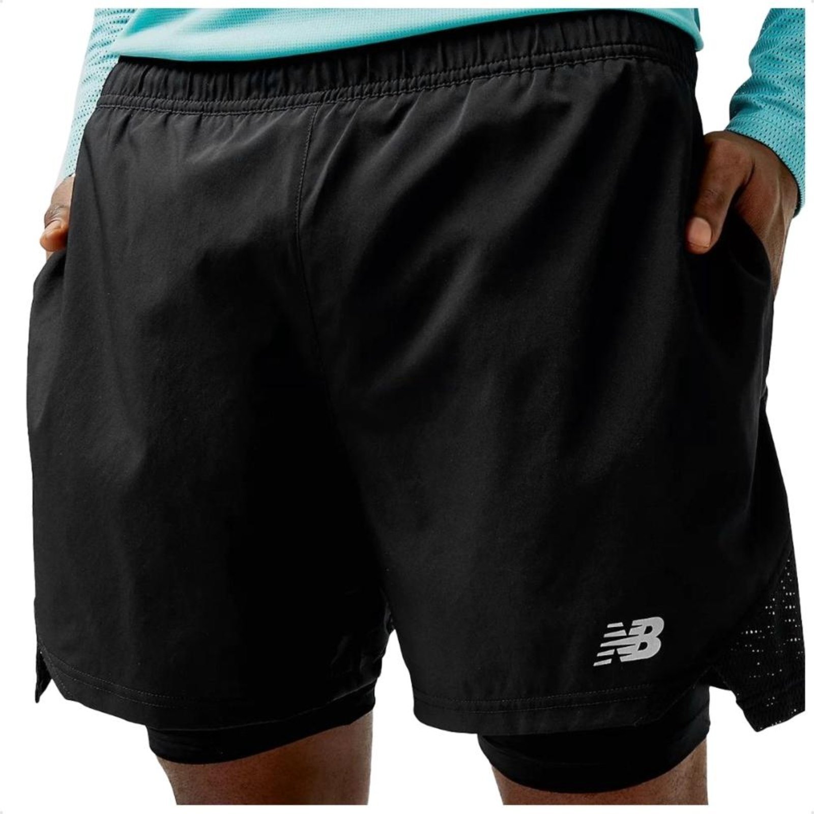 Bermuda New Balance Accelerate Dupla 5 Masculina Preto