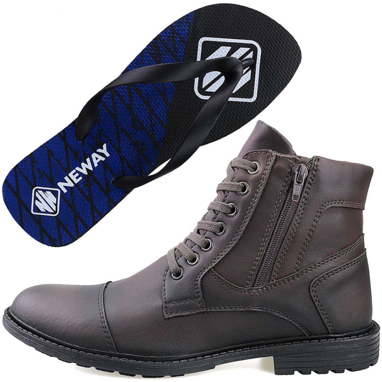 bota casual neway zíper marrom