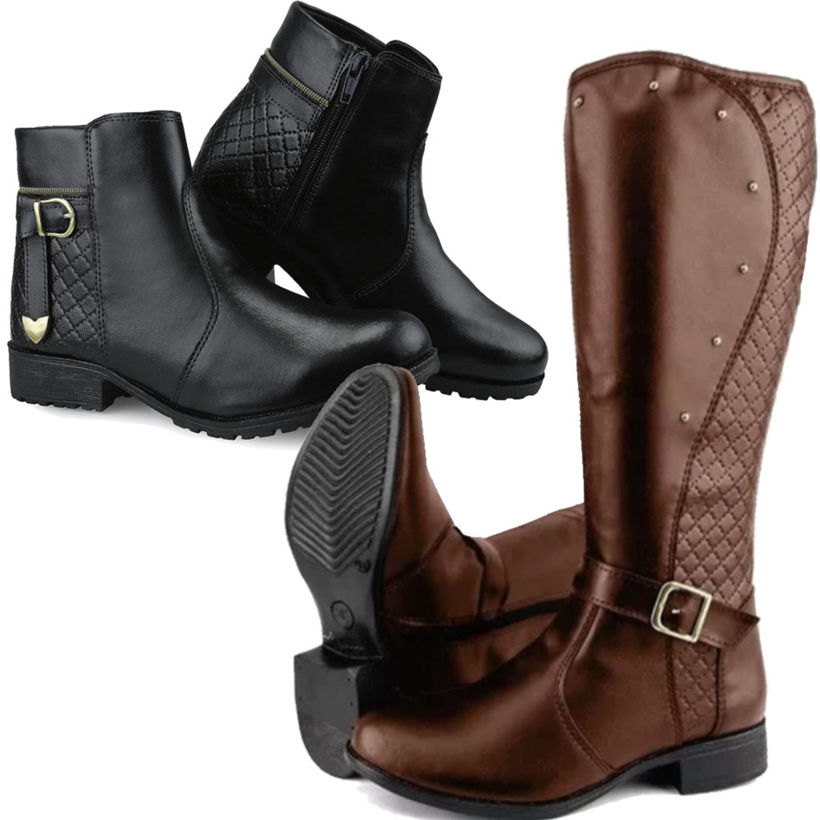 Kit 2 Pares Bota Coturno Neway Cano Longo Capuccino e Cano Baixo