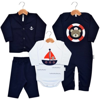 Kit Macacão, Cardigan, Body e Calça Nigambi Ursinho Marinheiro Marinho e Branco Menor preço em Kit Macacão, Cardigan, Body e Calça Nigambi Ursinho Marinheiro Marinho e Branco