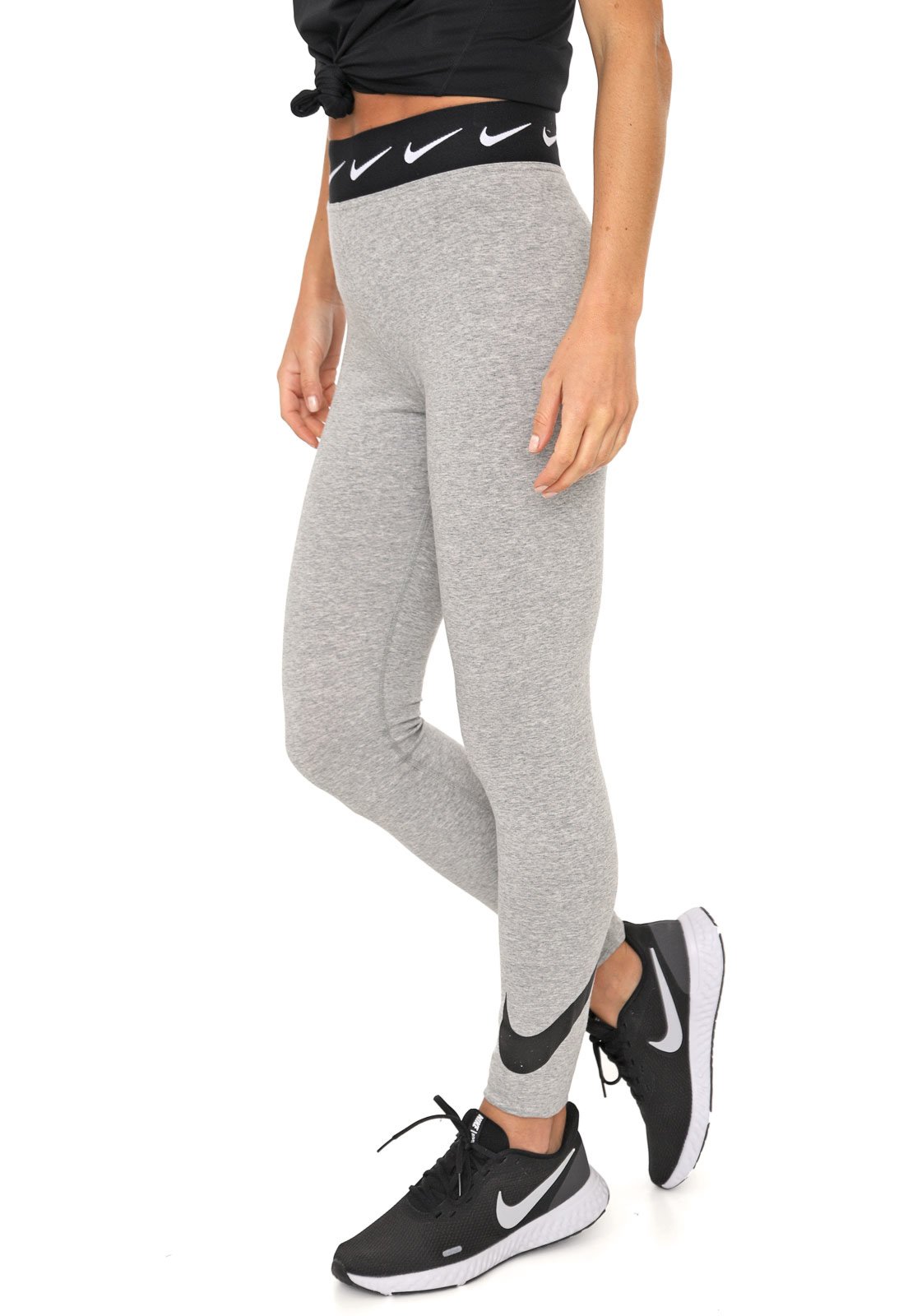 Legging Nike Sportswear W Nsw Club Hw Swoosh Cinza - Compre Agora