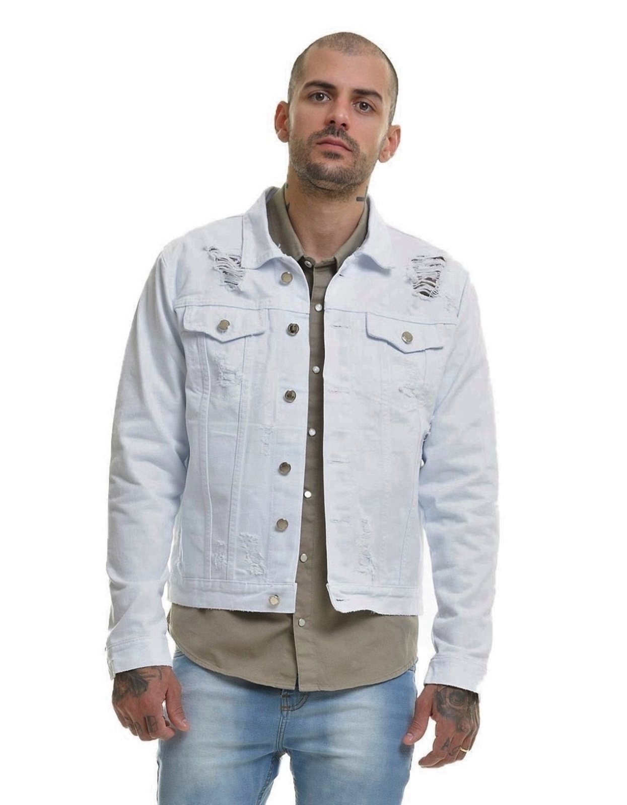 jaqueta jeans masculina branca