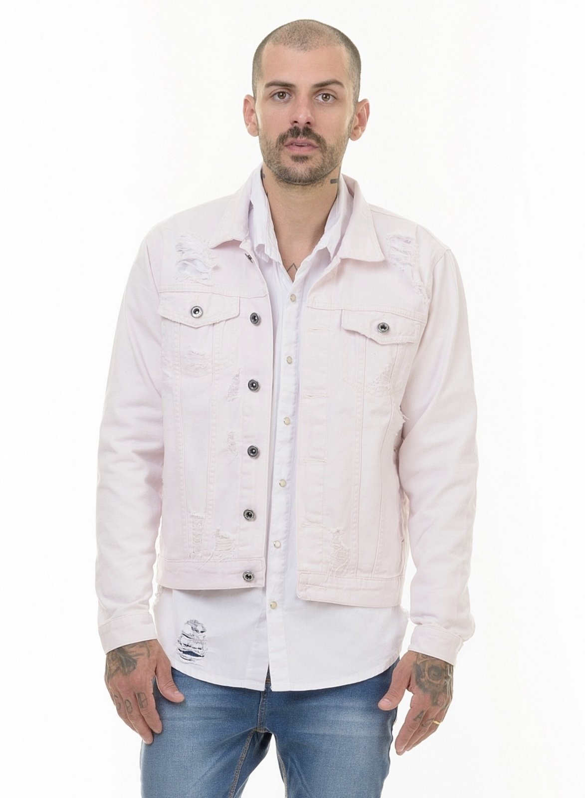 jaqueta jeans masculina rosa