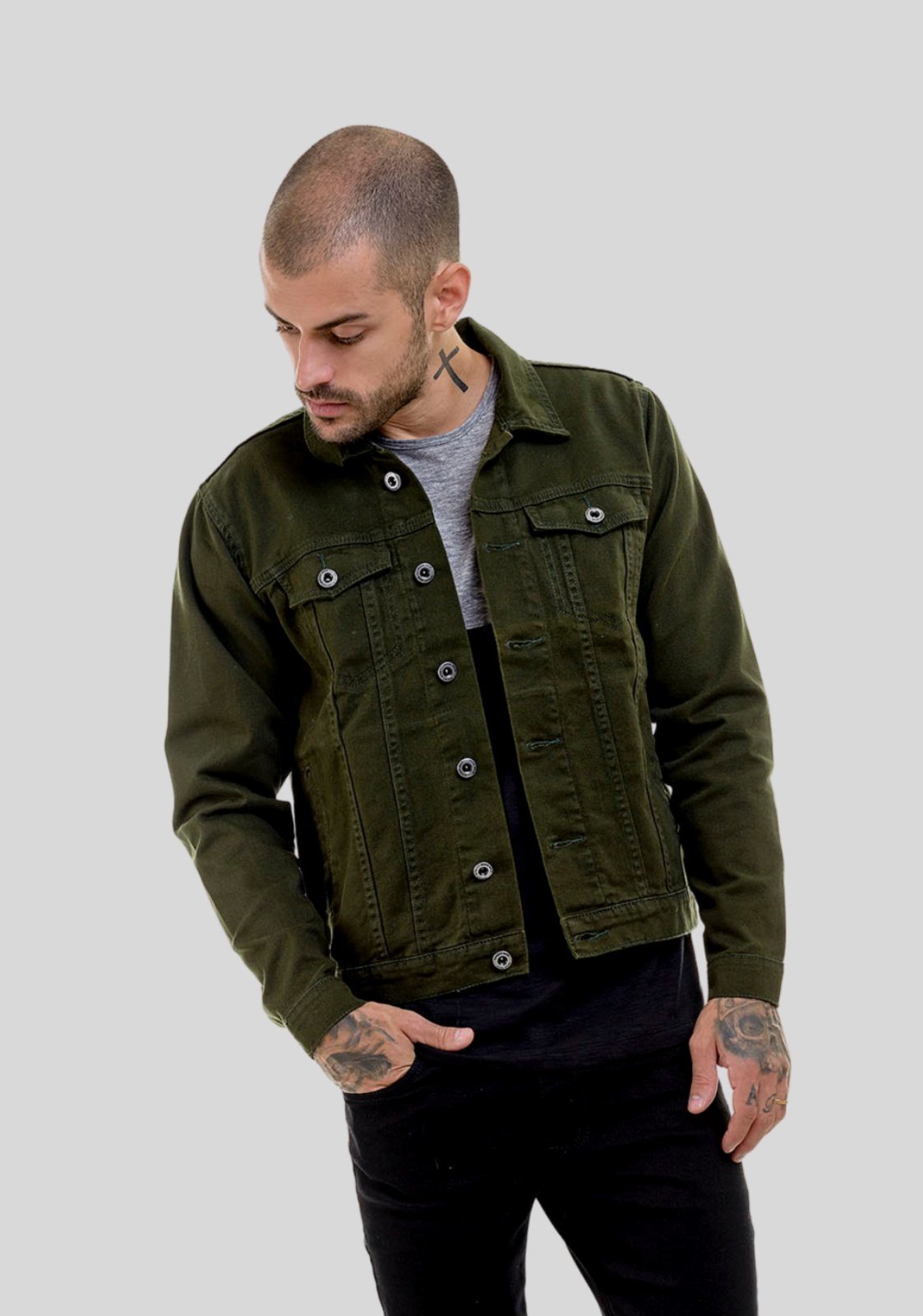 jaqueta jeans verde militar masculina