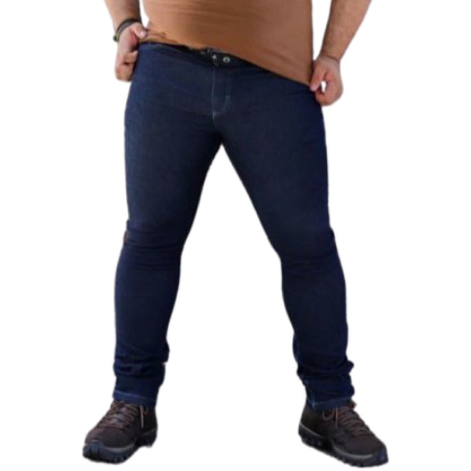 calça jogger skinny jeans destroyed com cordão azul médio - C&A