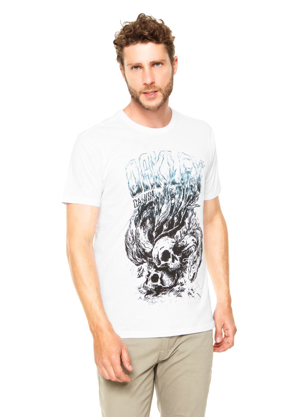 Camiseta Oakley Skull Panel Tee Branca ref: 457620-100