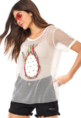 Blusa Oh, Boy! Tule Fruta Off-white Menor preço em Blusa Oh, Boy! Tule Fruta Off-white