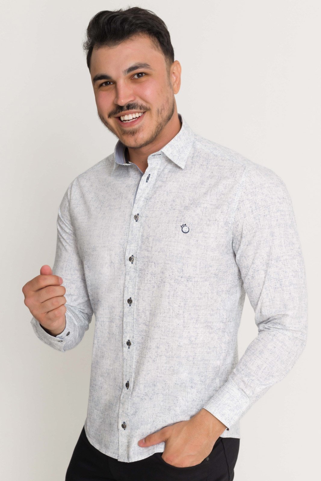 Camisa social branca estampada sales masculina