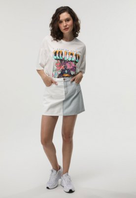 Saia Jeans Only Curta ColorBlock Azul