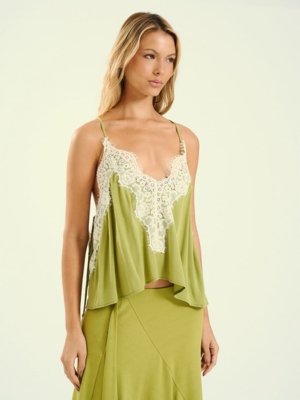 Blusa Open Verde com Renda e Alças de Amarração