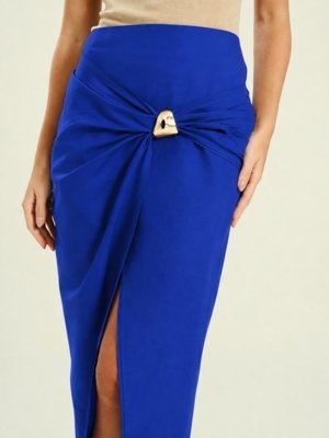 Saia Open Midi Linho com Argola