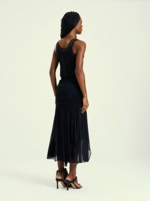 Saia Open Midi Longa com Quadril Drapeado