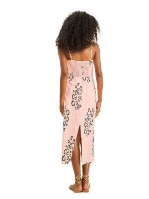 Vestido Midi Open Rosa com Estampa Animal Print