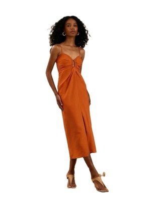 Vestido Open Linho Laranja Cayenne