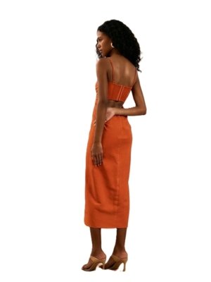 Vestido Open Linho Laranja Cayenne