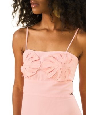 Vestido Open Rosa Linho Bordado Petala