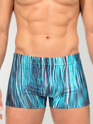 Sunga Boxer Estampada Orla da Praia Reforçada Com Forro e Regulagem Azul Abstrato