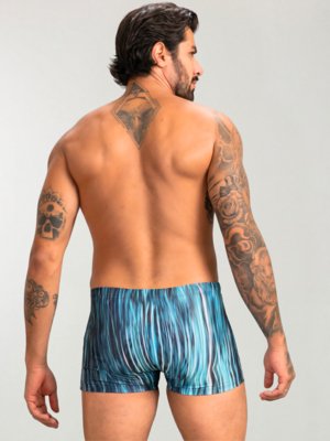 Sunga Boxer Estampada Orla da Praia Reforçada Com Forro e Regulagem Azul Abstrato