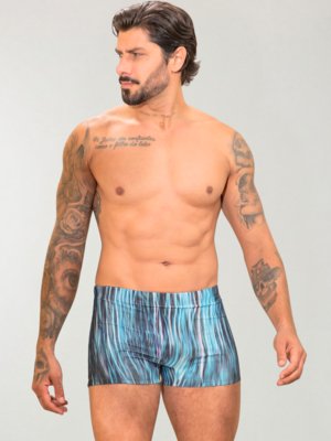 Sunga Boxer Estampada Orla da Praia Reforçada Com Forro e Regulagem Azul Abstrato