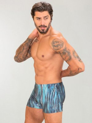 Sunga Boxer Estampada Orla da Praia Reforçada Com Forro e Regulagem Azul Abstrato