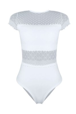 Body Outlet Dri Tule Renda Bolinha Manga Curta Sem Gola Branco Menor preço em Body Outlet Dri Tule Renda Bolinha Manga Curta Sem Gola Branco