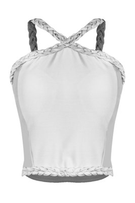 Top Outlet Dri Cropped Feminino Canelado Alcinha Com Trançado Frontal Branco Menor preço em Top Outlet Dri Cropped Feminino Canelado Alcinha Com Trançado Frontal Branco