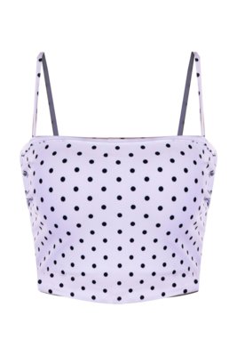 Top OutletDri Reto Cropped Básico Alcinha Estampa Poá Branco Menor preço em Top OutletDri Reto Cropped Básico Alcinha Estampa Poá Branco