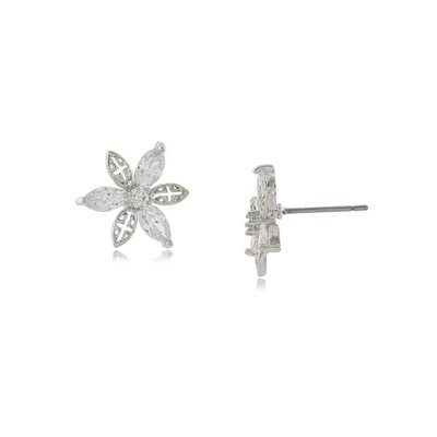 Brinco P.R.A. Folheados Flor Pequeno Com Zircônias em Ródio Branco Menor preço em Brinco P.R.A. Folheados Flor Pequeno Com Zircônias em Ródio Branco