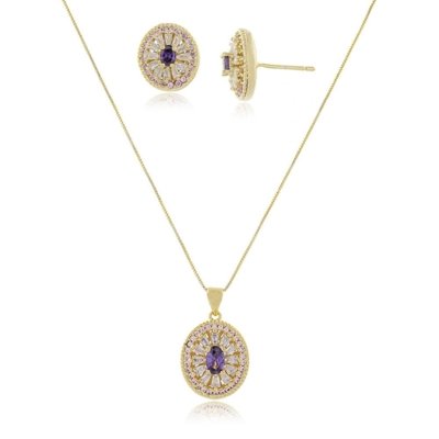 Conjunto P.R.A. Folheados Oval Dourado Menor preço em Conjunto P.R.A. Folheados Oval Dourado