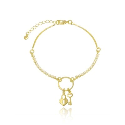 Pulseira P.R.A. Folheados Com Chave e Cadeado Dourado Menor preço em Pulseira P.R.A. Folheados Com Chave e Cadeado Dourado