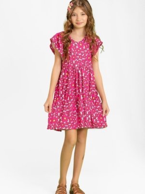 Vestido Platinum Flores Delicadas Rosa