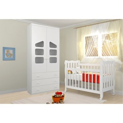 Jogo Quarto Guarda Roupa 02 Portas Eloísa e Berço Mini Cama Lila Phoenix Branco Menor preço em Jogo Quarto Guarda Roupa 02 Portas Eloísa e Berço Mini Cama Lila Phoenix Branco