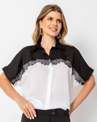 CAMISA ACETINADA COM RENDA BRANCO