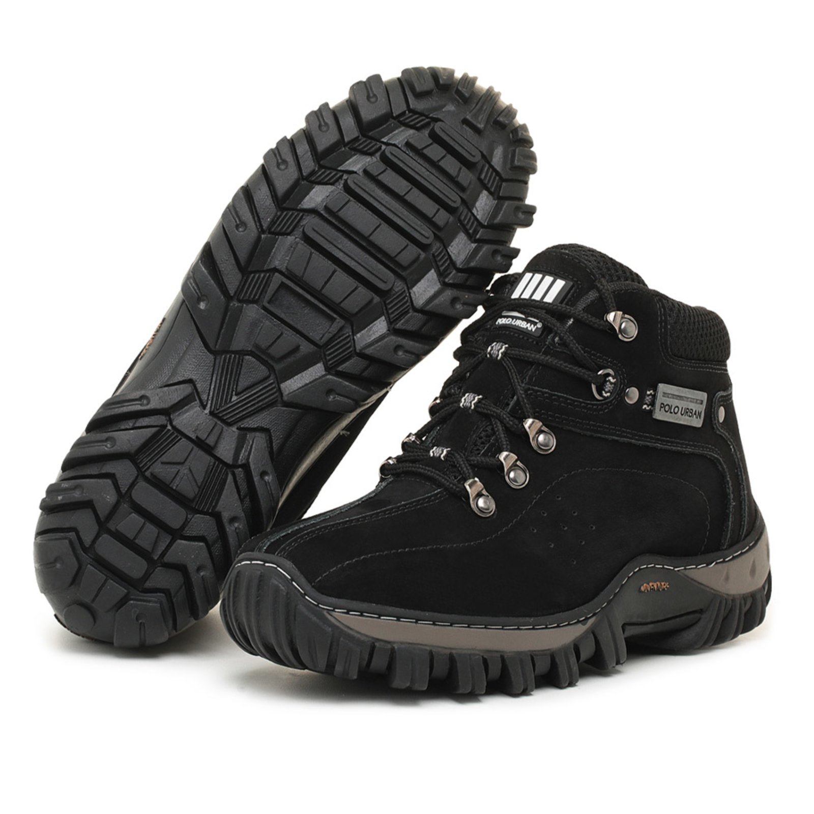 Bota Coturno Masculino Adventure Americano em Couro Preto Polo Urban