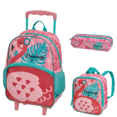 Kit Mochila com Rodinhas Pack Me Flamingo com Lancheira e Estojo Menor preço em Kit Mochila com Rodinhas Pack Me Flamingo com Lancheira e Estojo