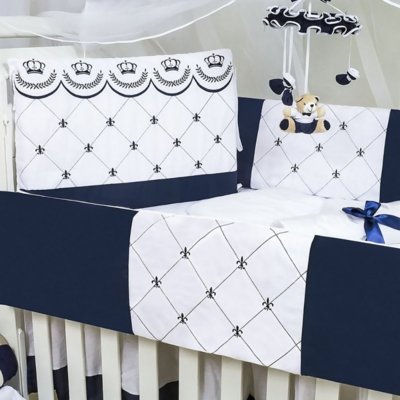 Kit Berço Padroeira Baby Flor De Liz Azul Marinho Menor preço em Kit Berço Padroeira Baby Flor De Liz Azul Marinho