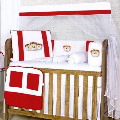 Kit Berço Padroeira Bordados Família Urso Real Vermelho Menor preço em Kit Berço Padroeira Bordados Família Urso Real Vermelho