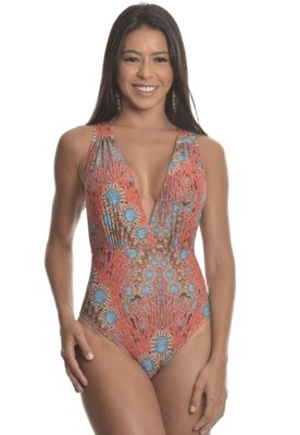 Maiô Pano D'Agua Com Decote Estampado Vermelho Menor preço em Maiô Pano D'Agua Com Decote Estampado Vermelho