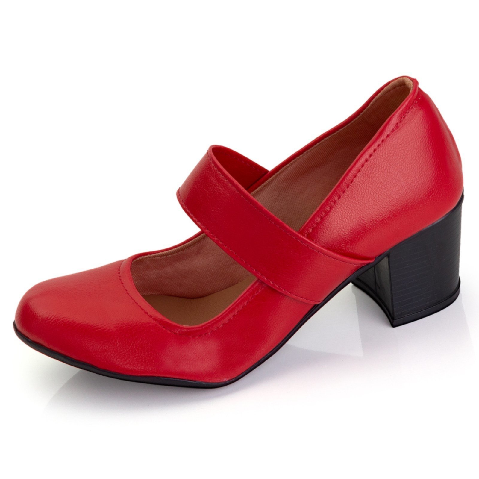 Sapato boneca hot sale vermelho salto grosso